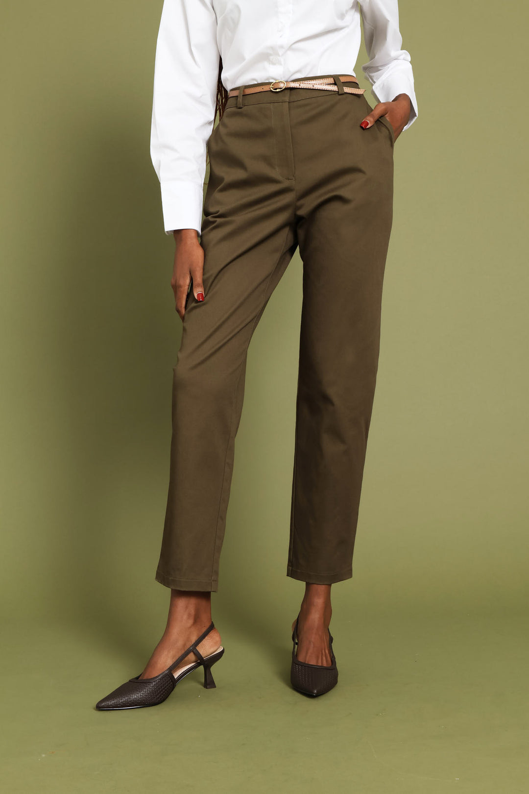 Chino Belted Pant - Olive