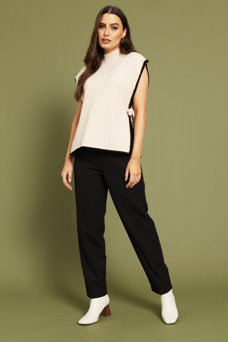 Side Tie Knitwear Vest - Cream/Black