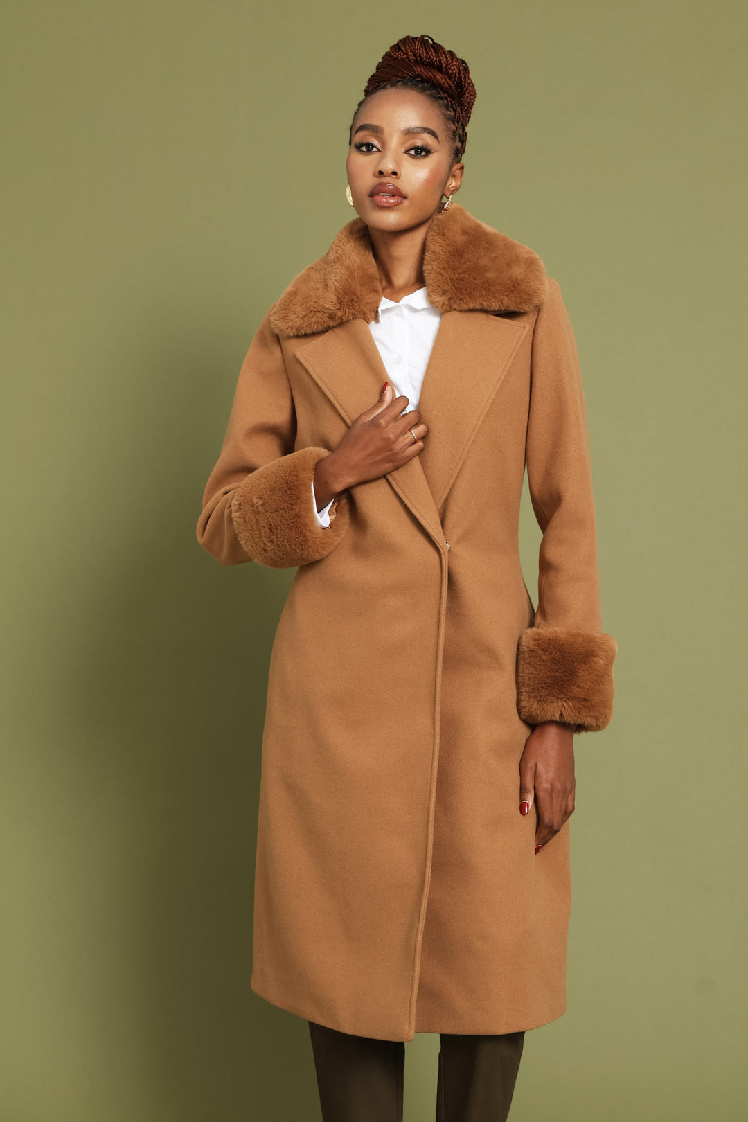 Diana Double Fur Sleeve Coat - Tan