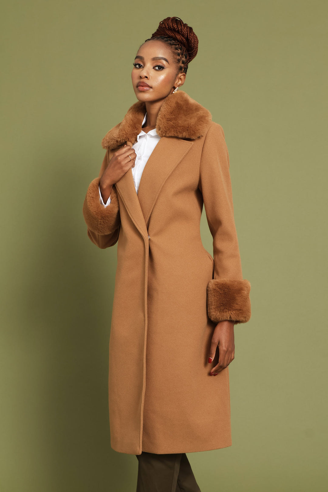 Diana Double Fur Sleeve Coat - Tan