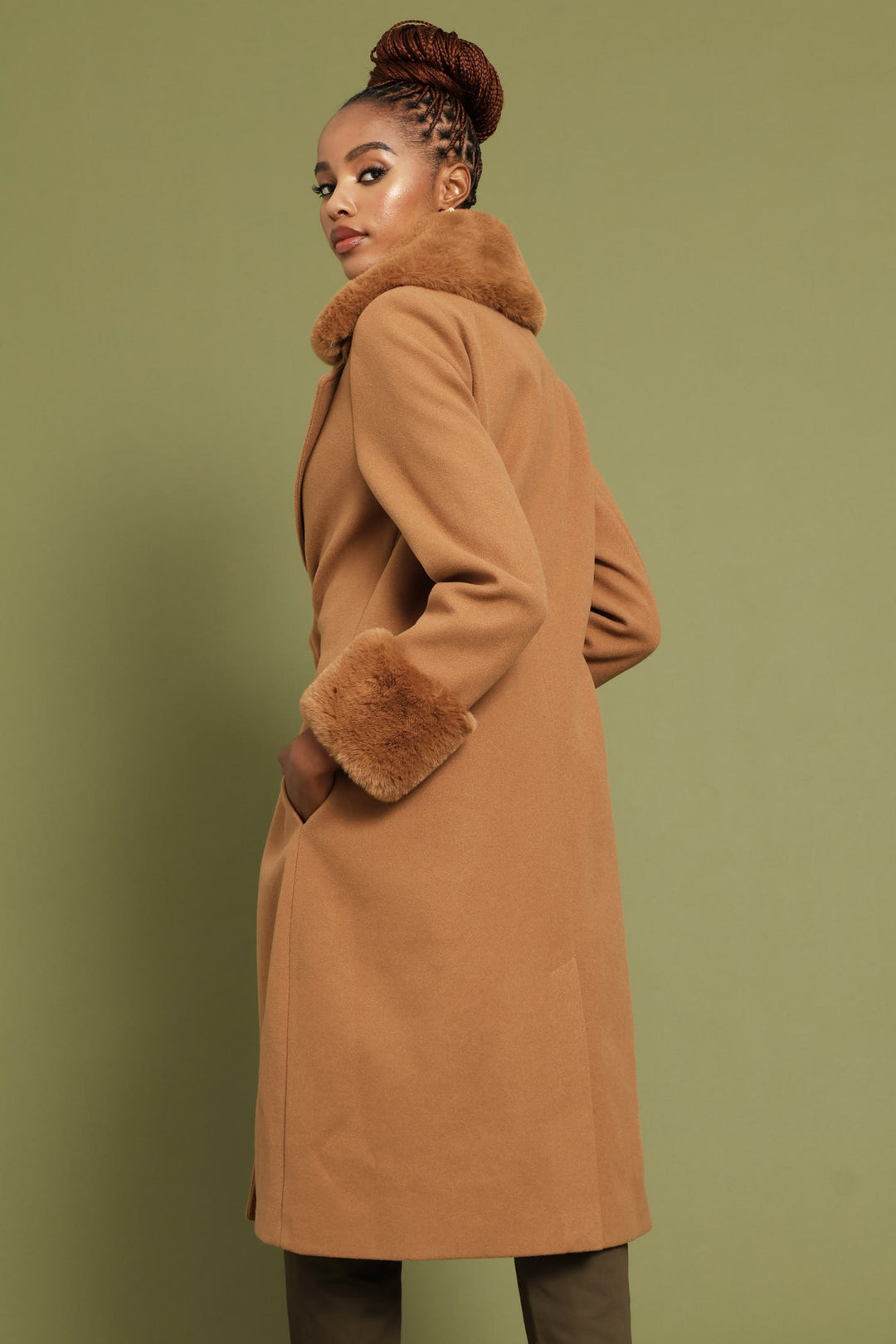 Diana Double Fur Sleeve Coat - Tan