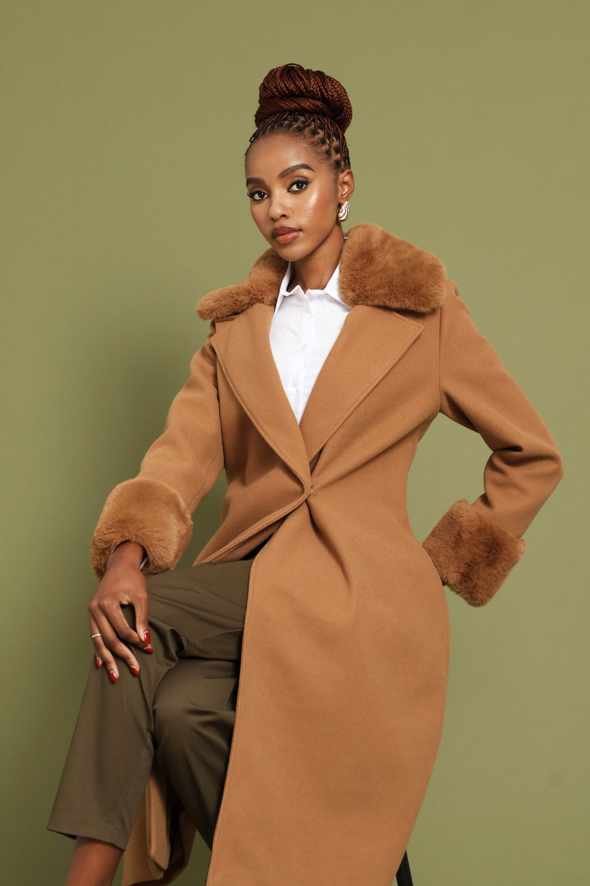 Ladies Diana Double Fur Sleeve Coat - Tan – Edgars