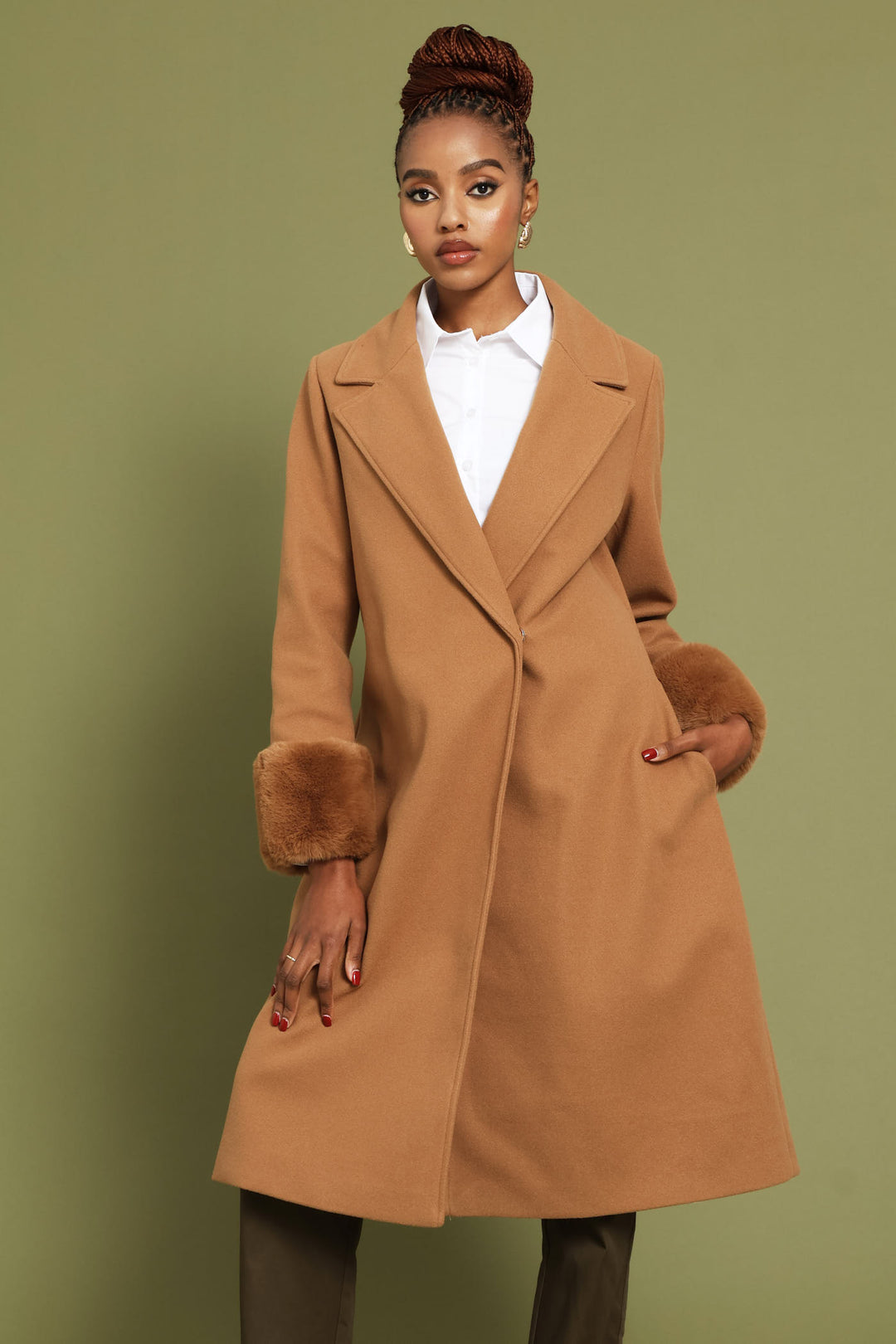 Diana Double Fur Sleeve Coat - Tan