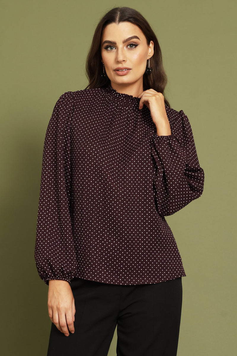 Hineck Polka Dot Blouse - Burgundy