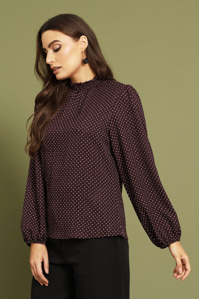Hineck Polka Dot Blouse - Burgundy