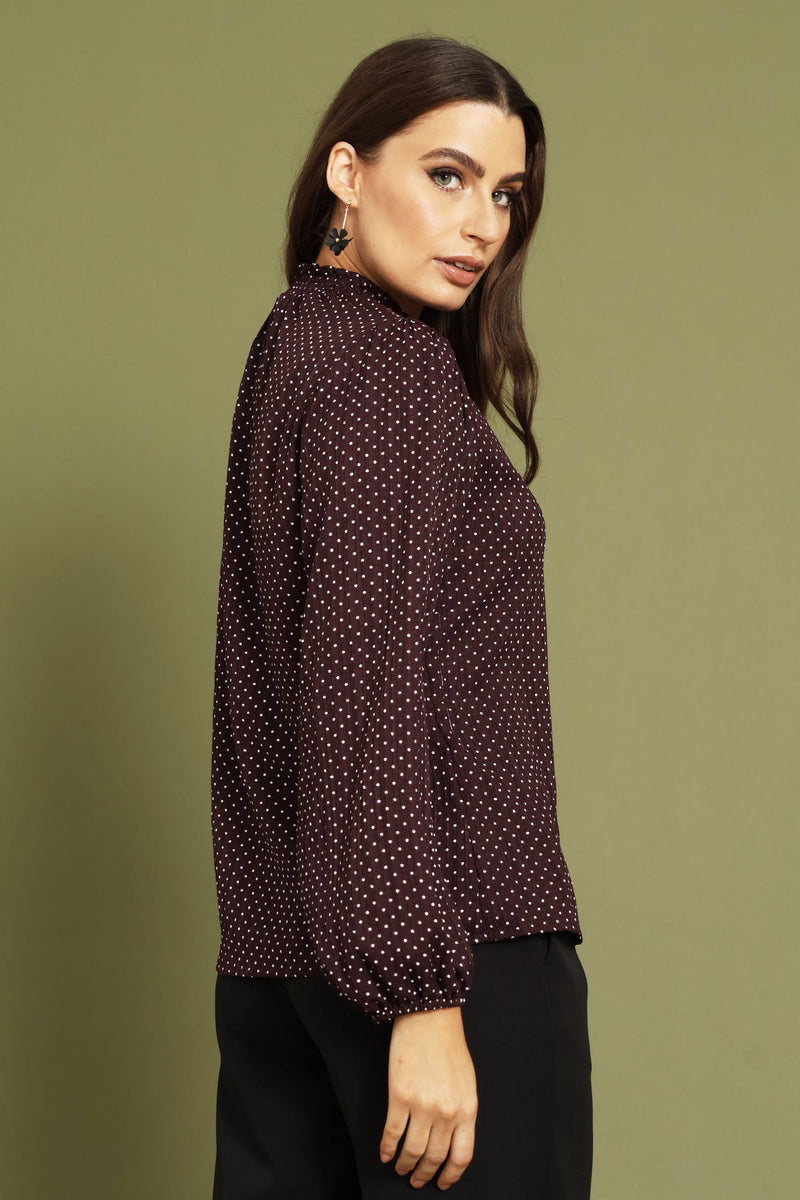 Hineck Polka Dot Blouse - Burgundy