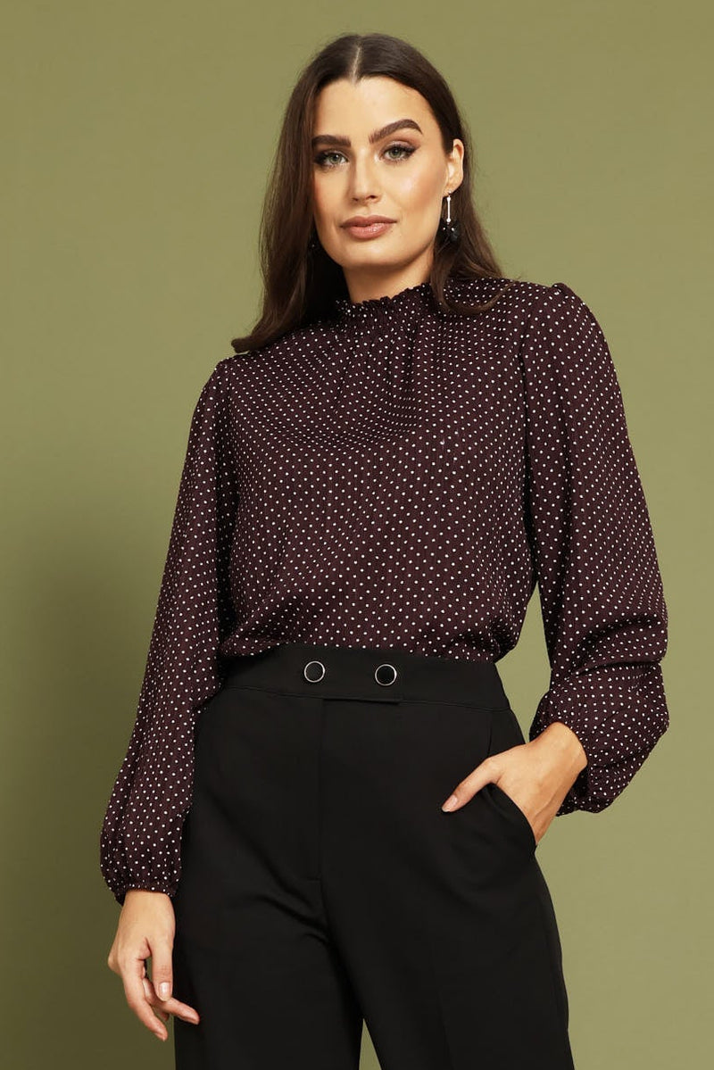 Hineck Polka Dot Blouse - Burgundy