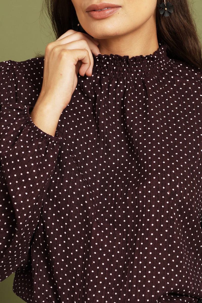 Hineck Polka Dot Blouse - Burgundy