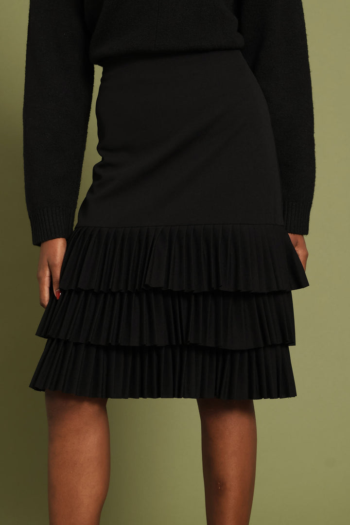Pleated Hem Pencil Skirt - Black