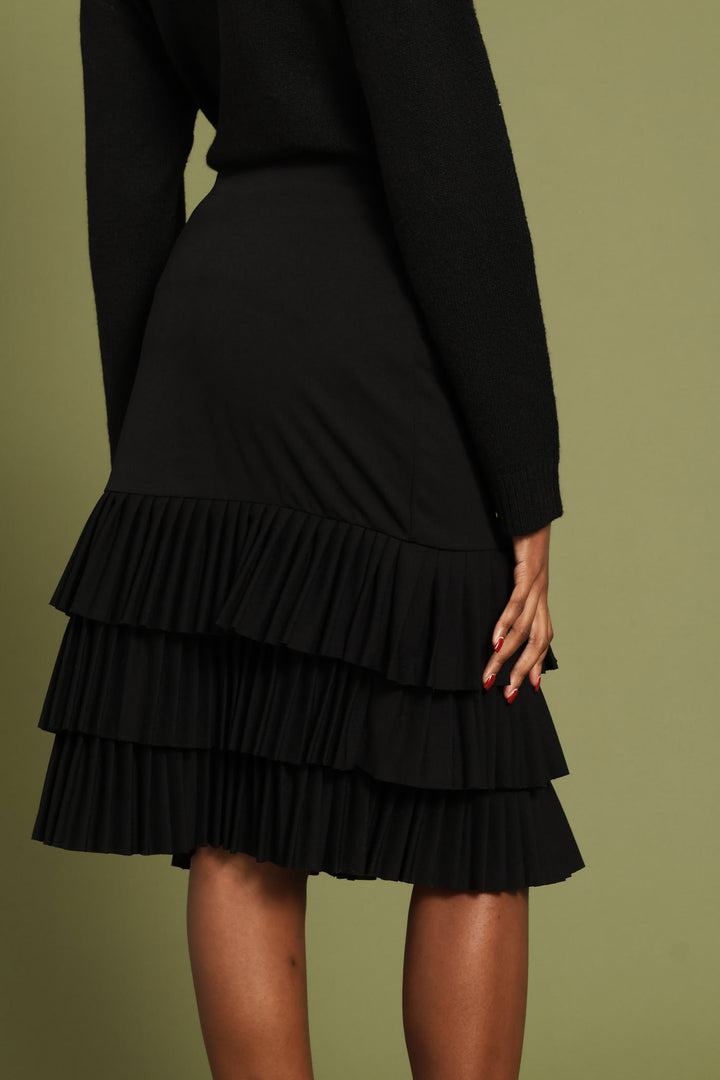Pleated Hem Pencil Skirt - Black
