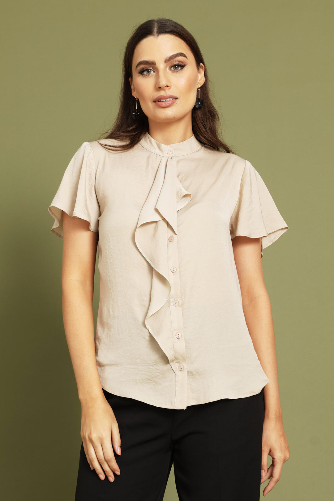 Ruffle Satin Shirt - Champagne