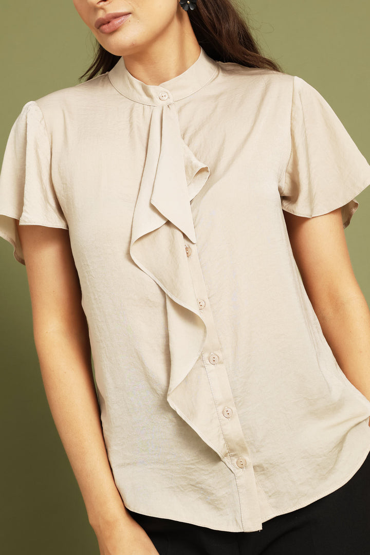 Ruffle Satin Shirt - Champagne