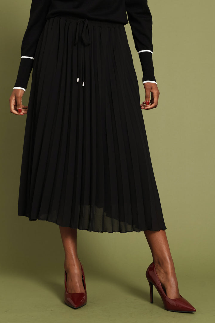 Pleated Chiffon Midi Skirt - Black