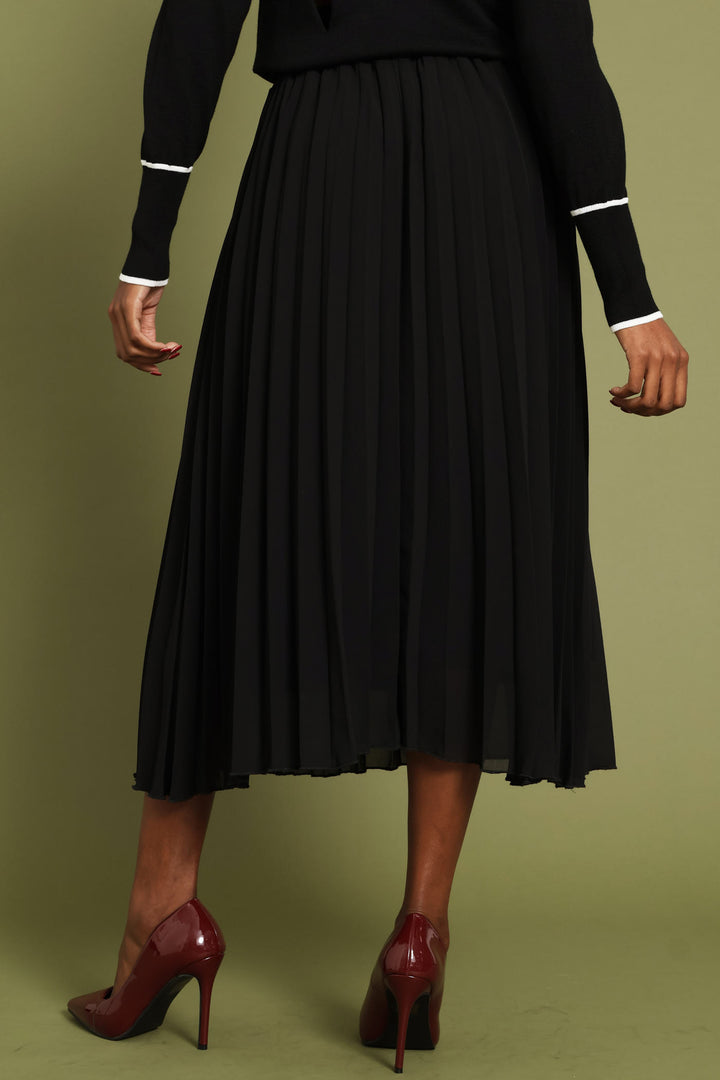 Pleated Chiffon Midi Skirt - Black