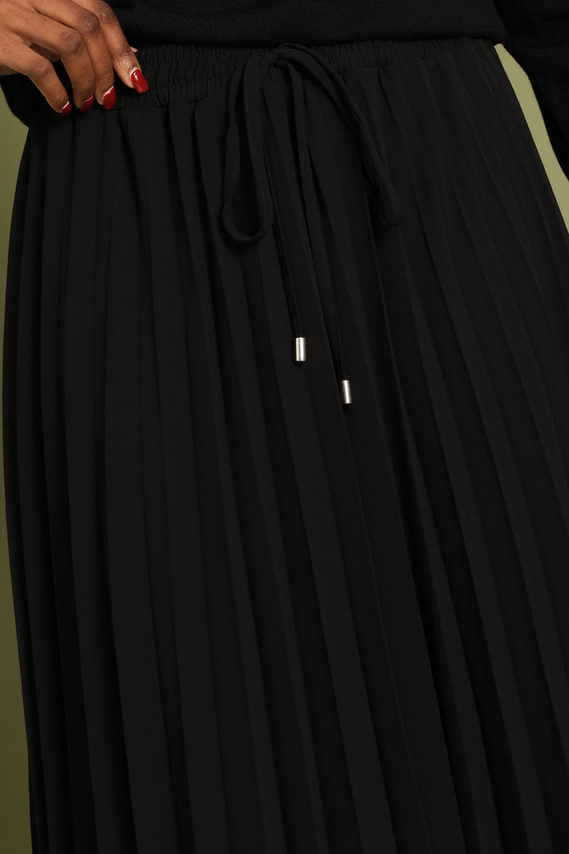 Pleated Chiffon Midi Skirt - Black