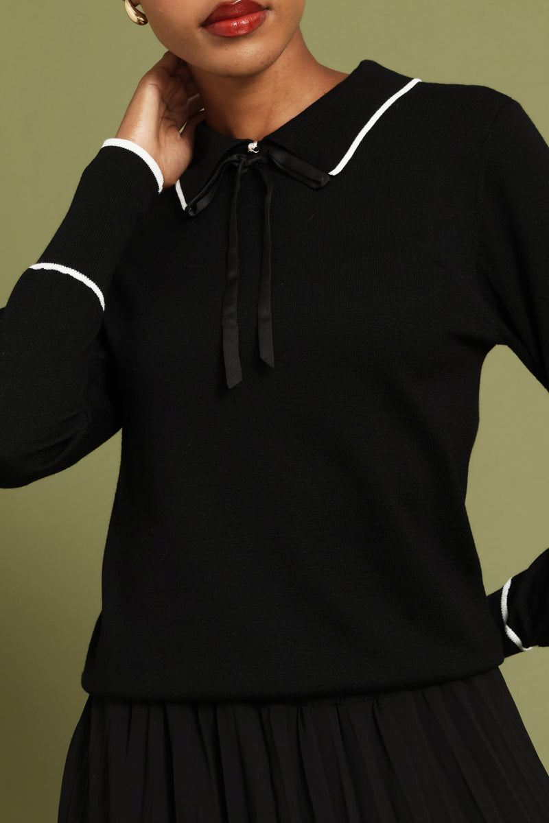 Collared Contrast Pullover - Black/White