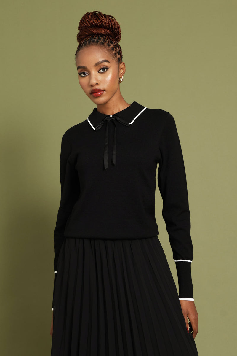 Collared Contrast Pullover - Black/White