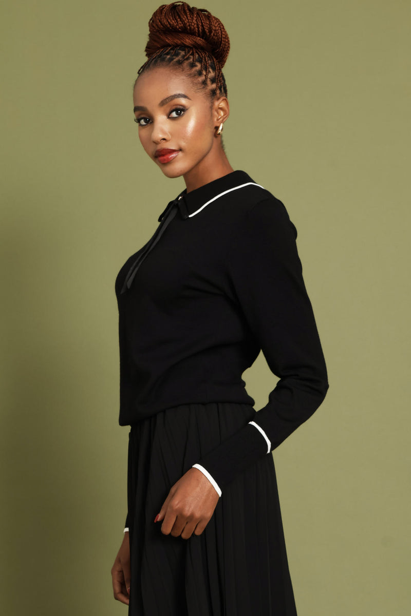 Collared Contrast Pullover - Black/White