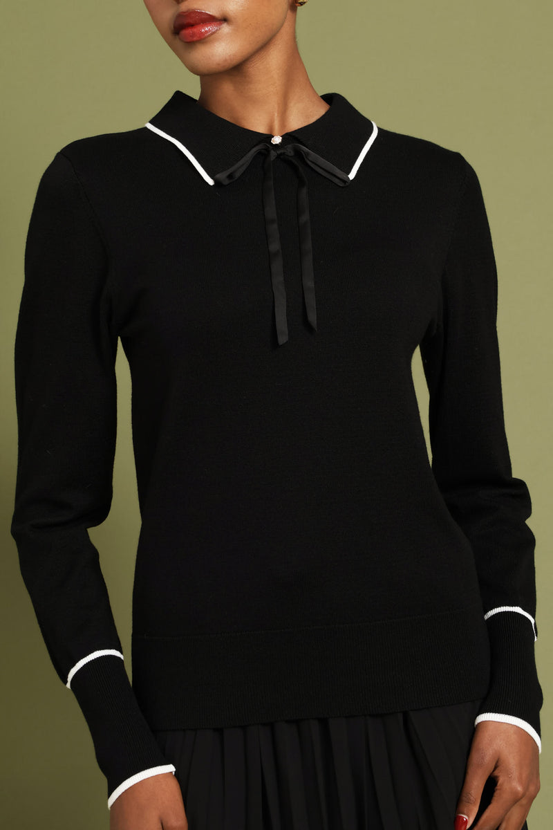 Collared Contrast Pullover - Black/White