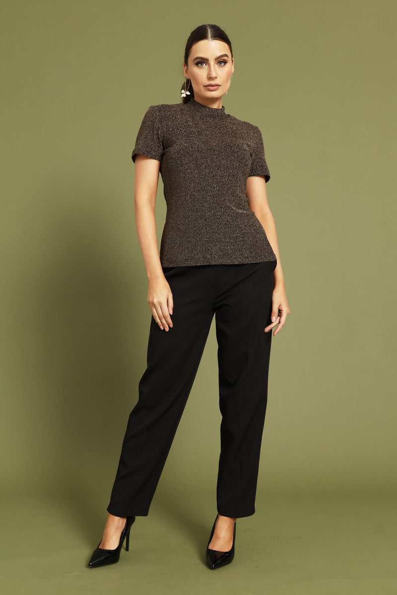 Hi-Neck Shimmer Blouse - Gold