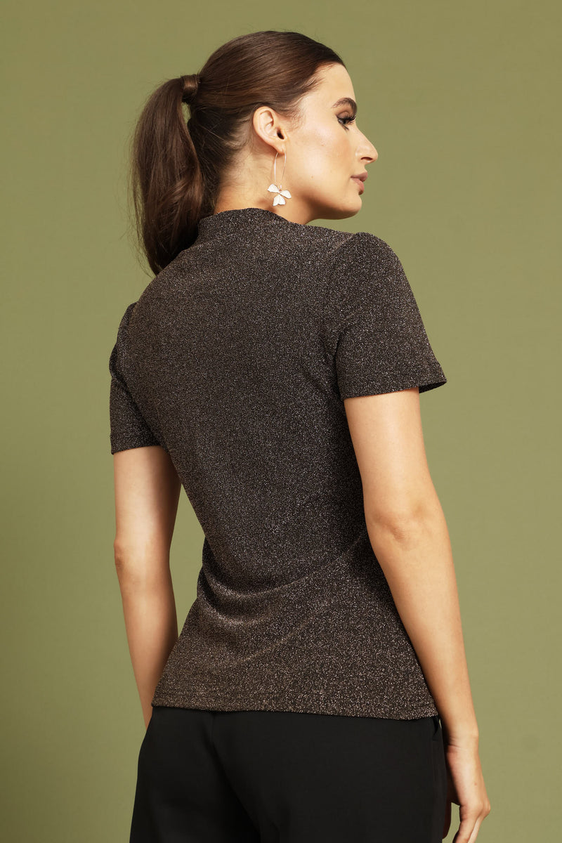 Hi-Neck Shimmer Blouse - Gold