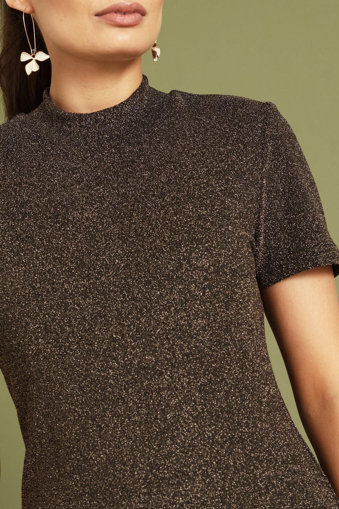 Hi-Neck Shimmer Blouse - Gold