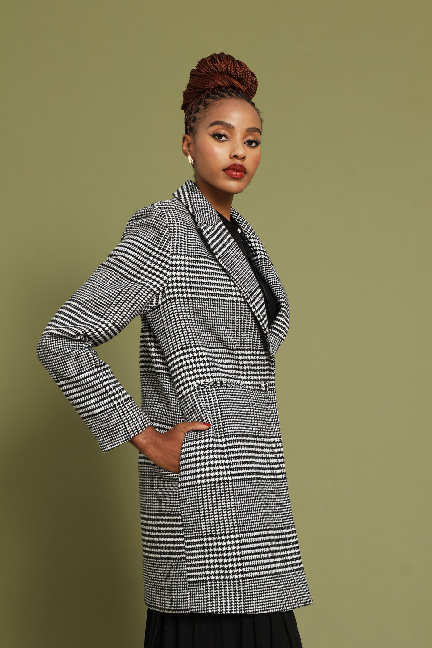 Ladies Charlotte Houndstooth Single Breasted Coat - Black/White