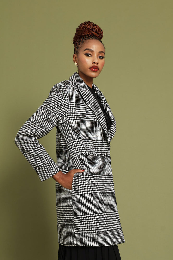 Charlotte Houndstooth Single Breasted Coat - Black/White