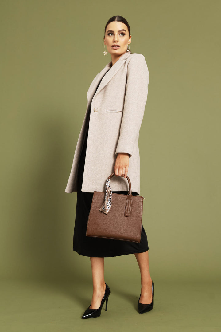 Charlotte Herringbone Single Breasted Coat - Oatmeal