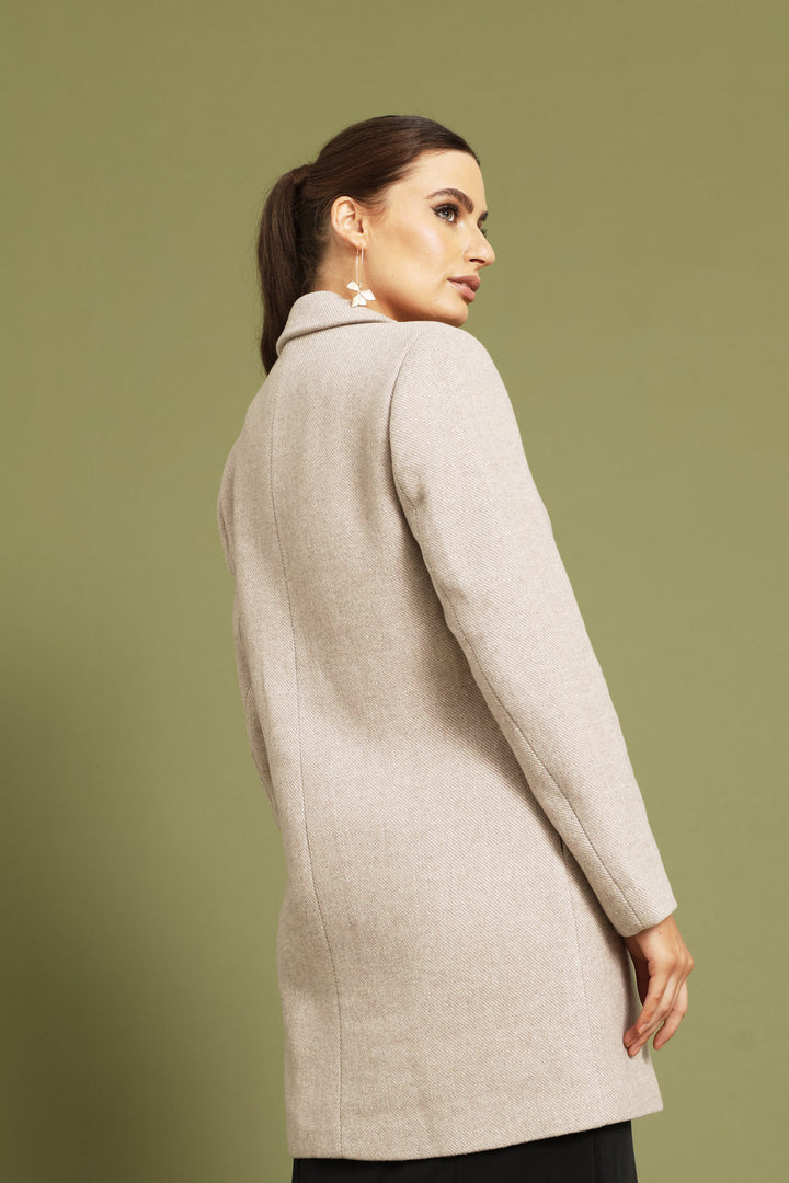 Charlotte Herringbone Single Breasted Coat - Oatmeal