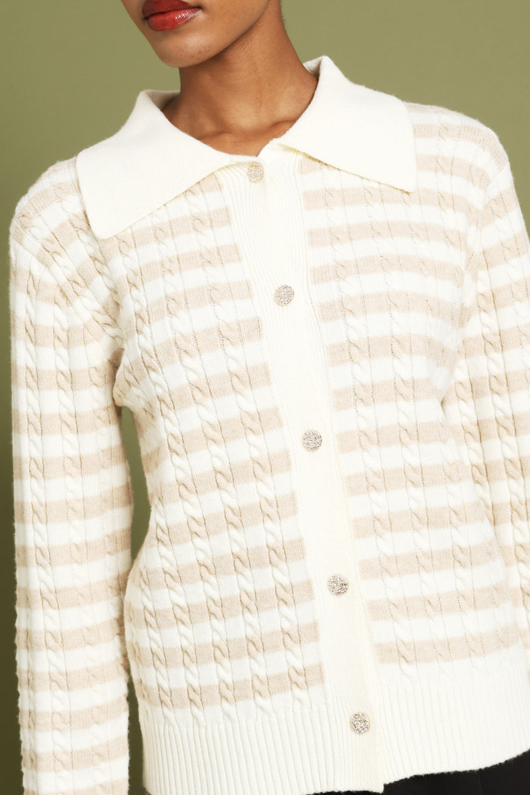Cable Striped Cardigan - Cream