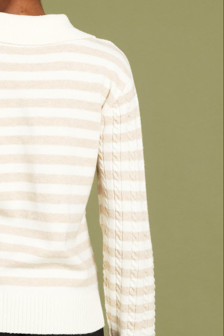 Cable Striped Cardigan - Cream