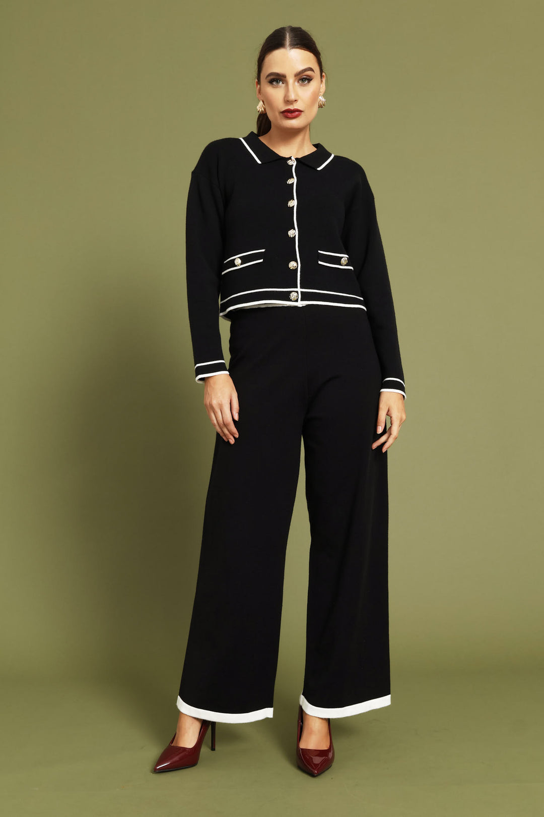 Preppy Contrast Knitwear Pant - Black/White