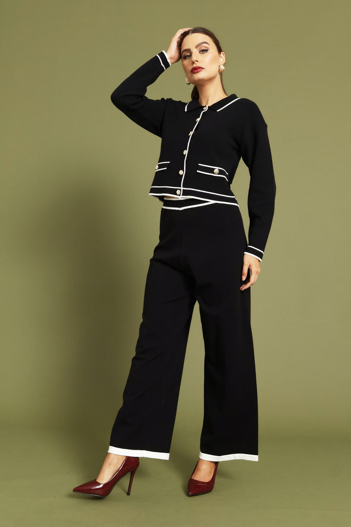 Preppy Contrast Knitwear Pant - Black/White