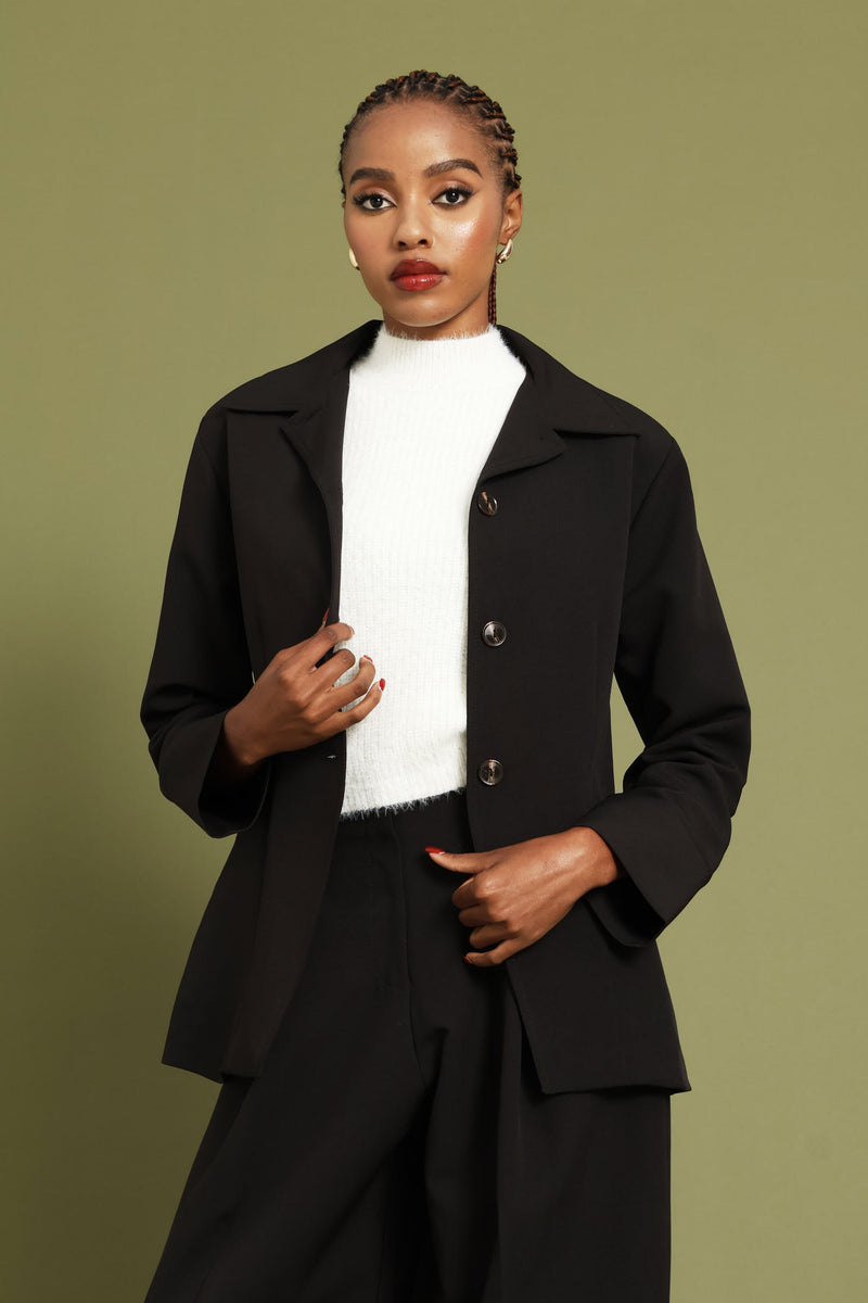Notch Hem Blazer - Black