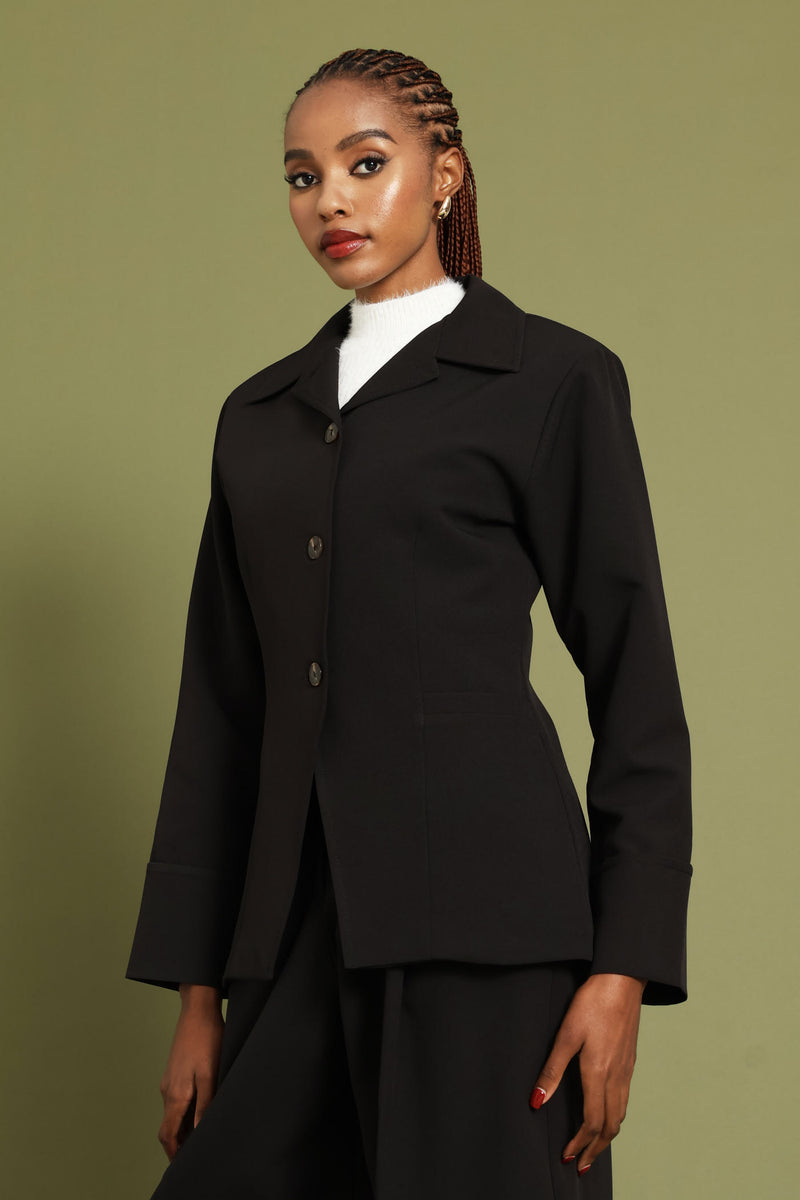 Notch Hem Blazer - Black