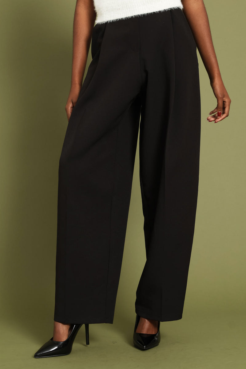 Darted Barrel Leg Pants - Black