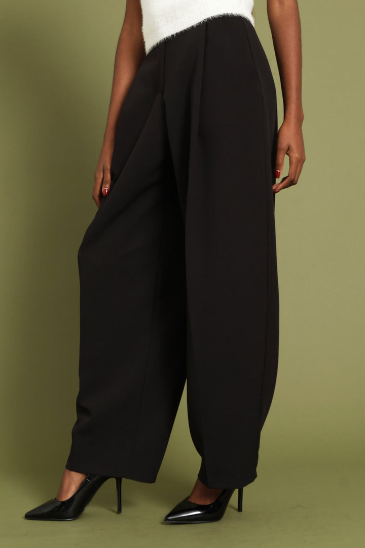 Darted Barrel Leg Pants - Black