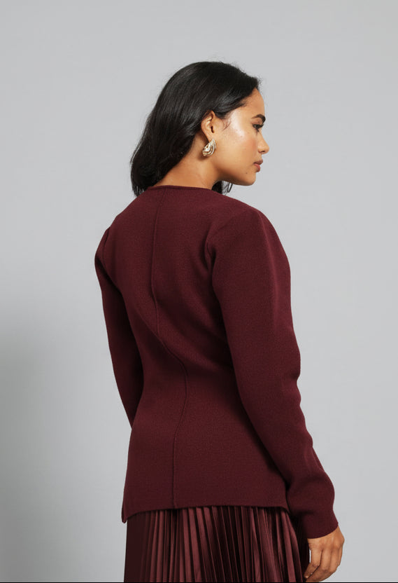 Long Sleeve Fancy Button Waistcoat - Burgundy