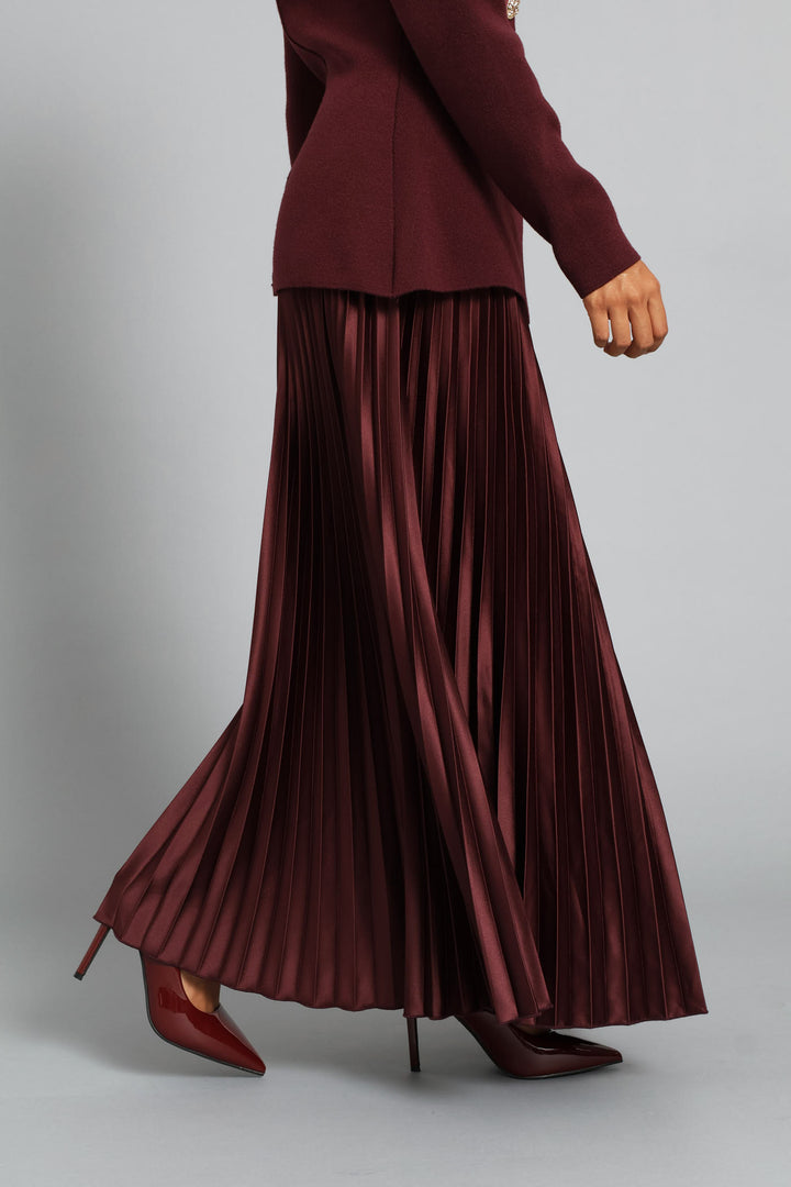 Pleated Satin Maxi Skirt  - Burgundy