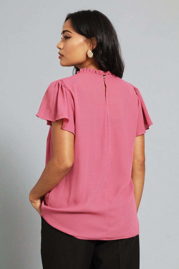 Pin Tuck Flutter Sleeve Blouse - Blush