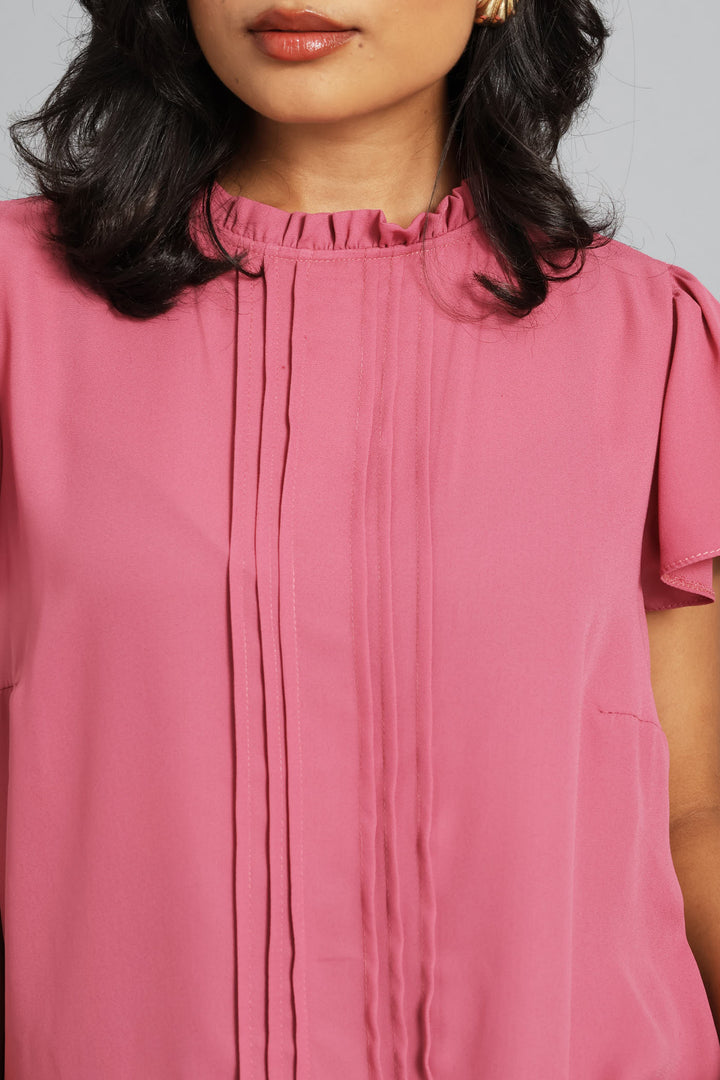 Pin Tuck Flutter Sleeve Blouse - Blush