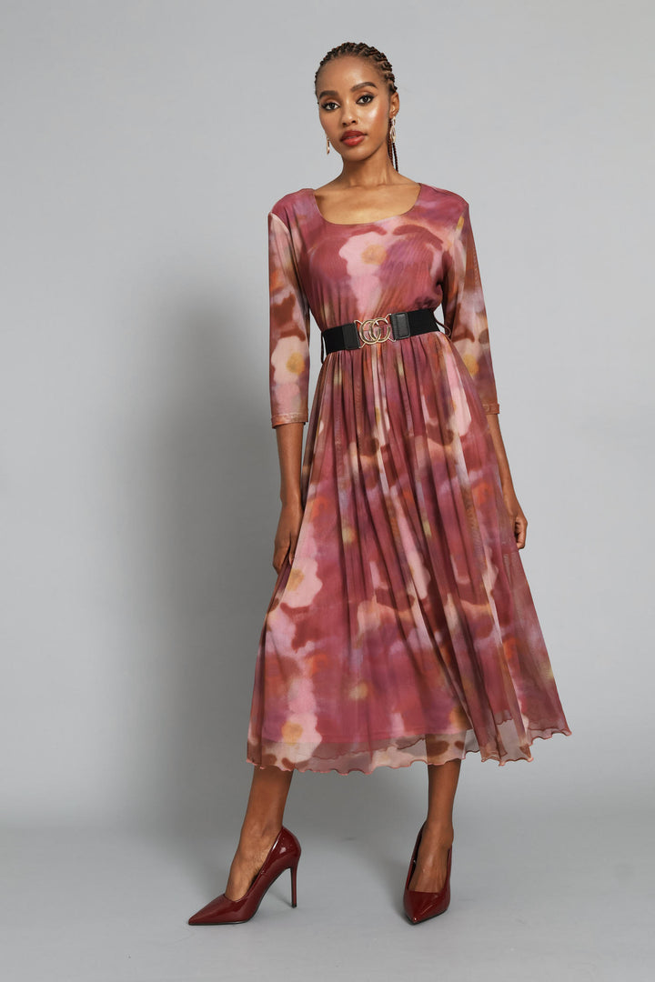 Tie Dye Belt Mesh Maxi Dress - Blush