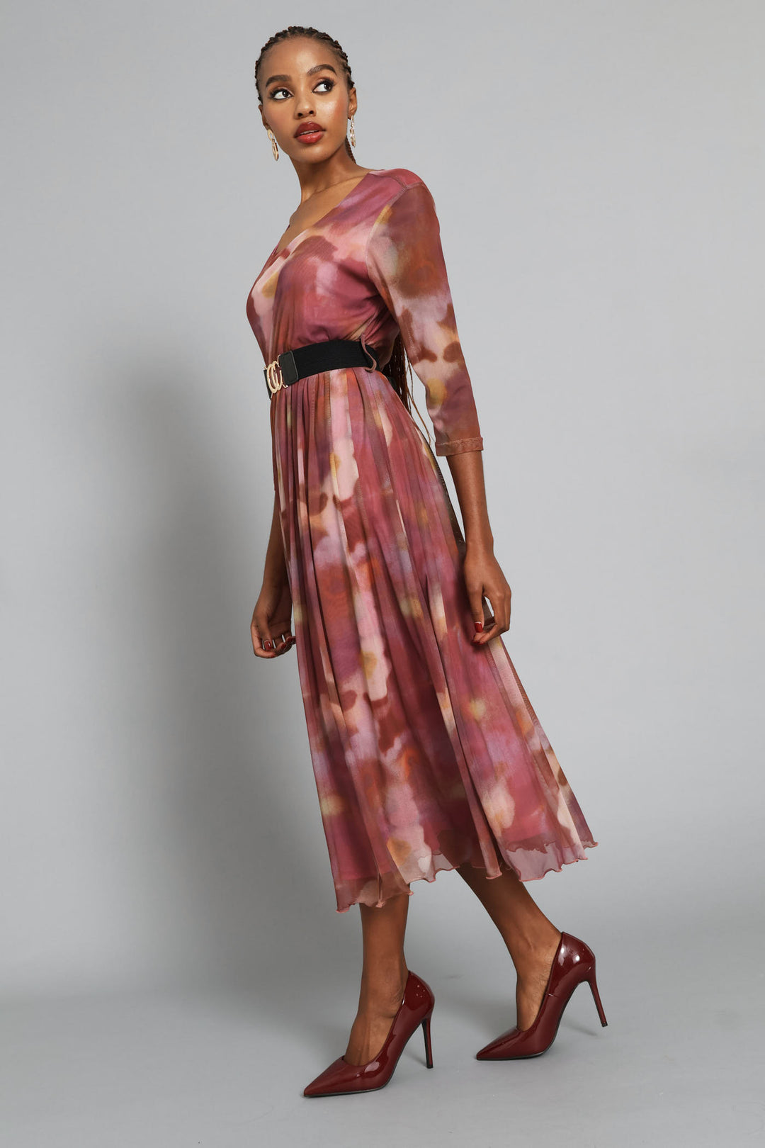 Tie Dye Belt Mesh Maxi Dress - Blush