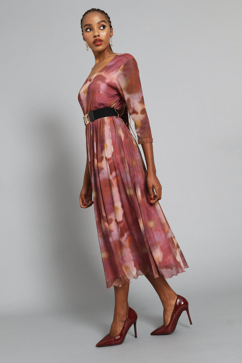 Tie Dye Belt Mesh Maxi Dress - Blush