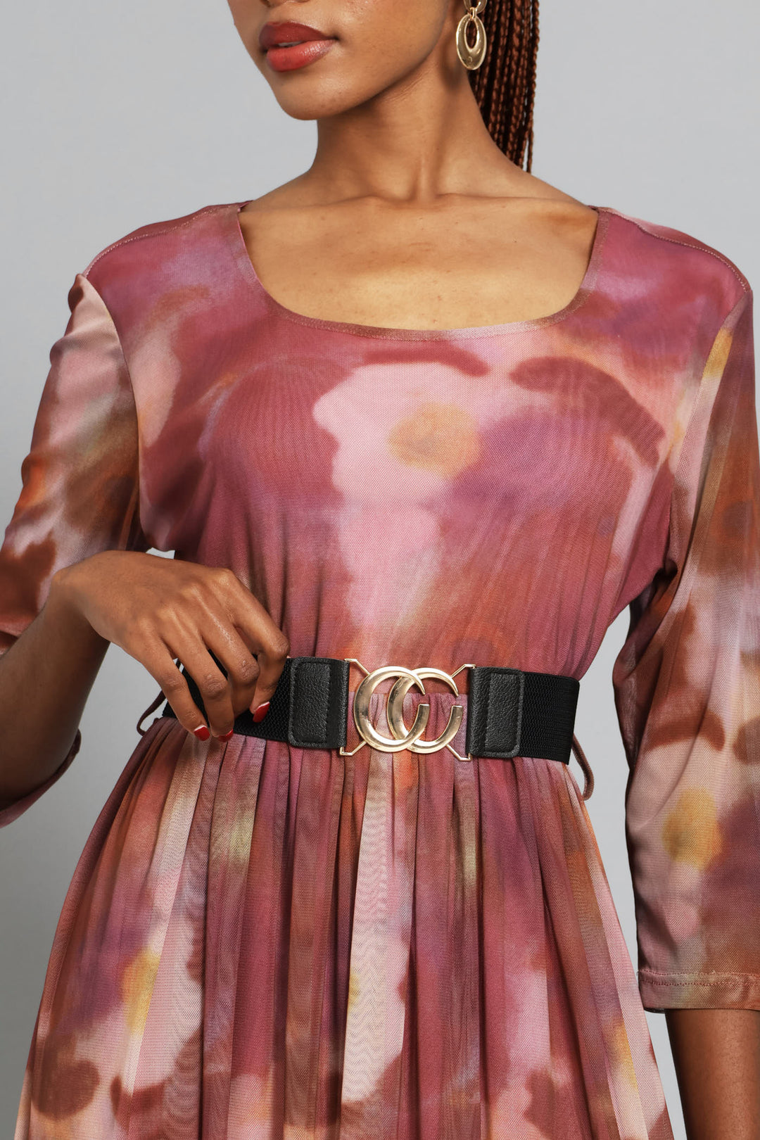 Tie Dye Belt Mesh Maxi Dress - Blush