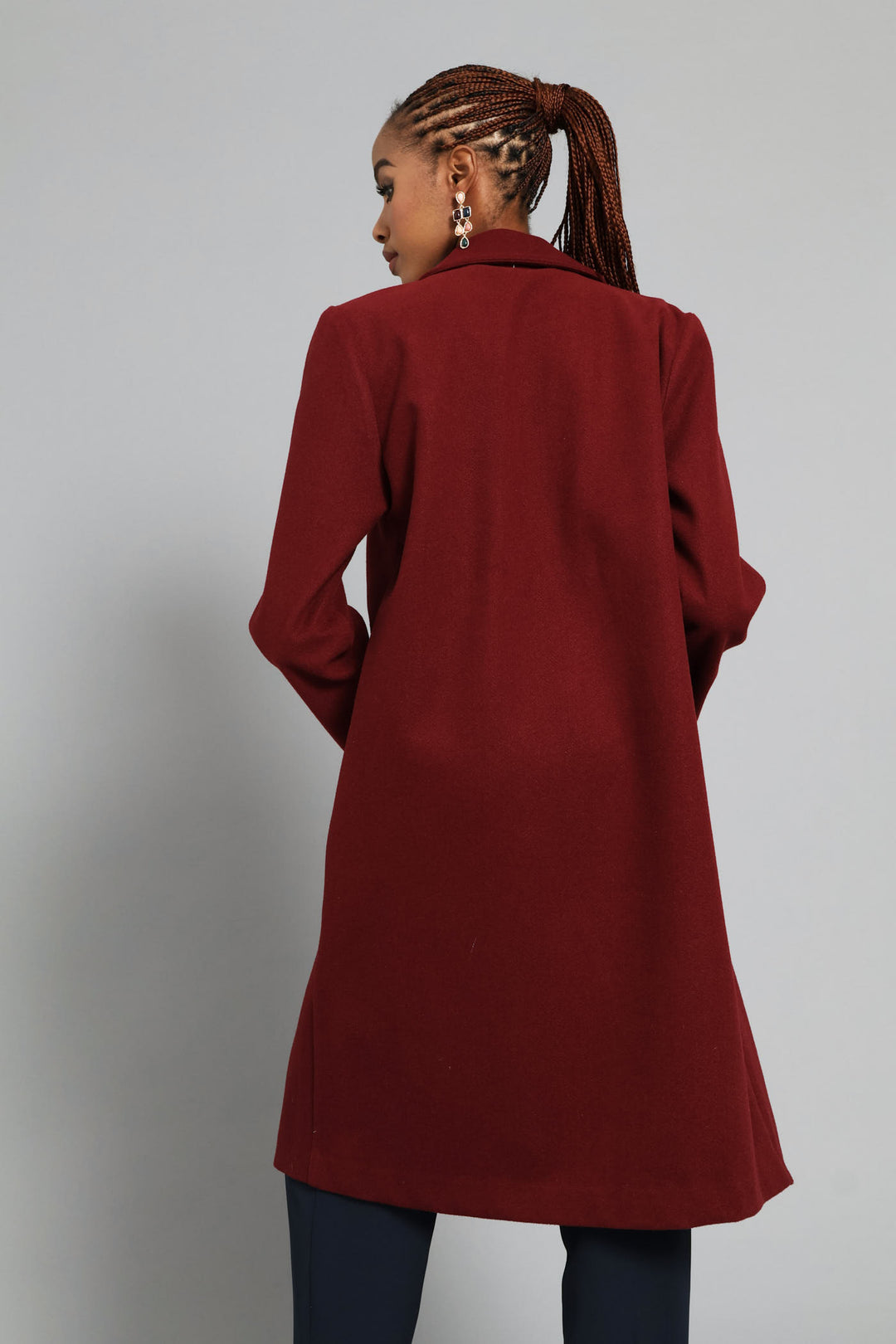 Basic Panelled Pocket Coat - Wine