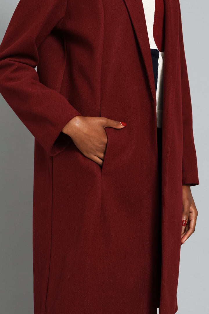 Basic Panelled Pocket Coat - Wine