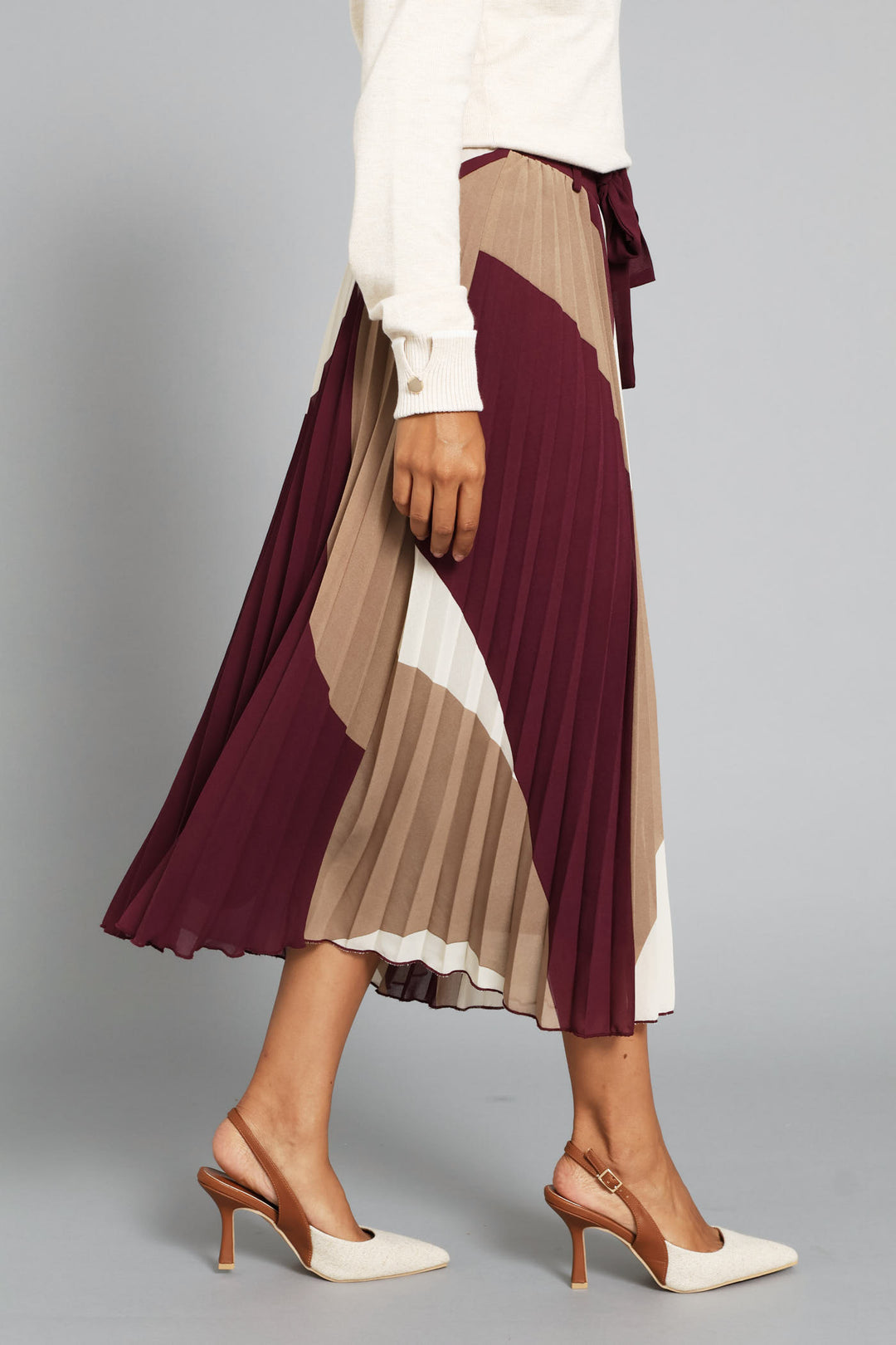Jewel Chiffon Pleated Midi Skirt - Burgundy