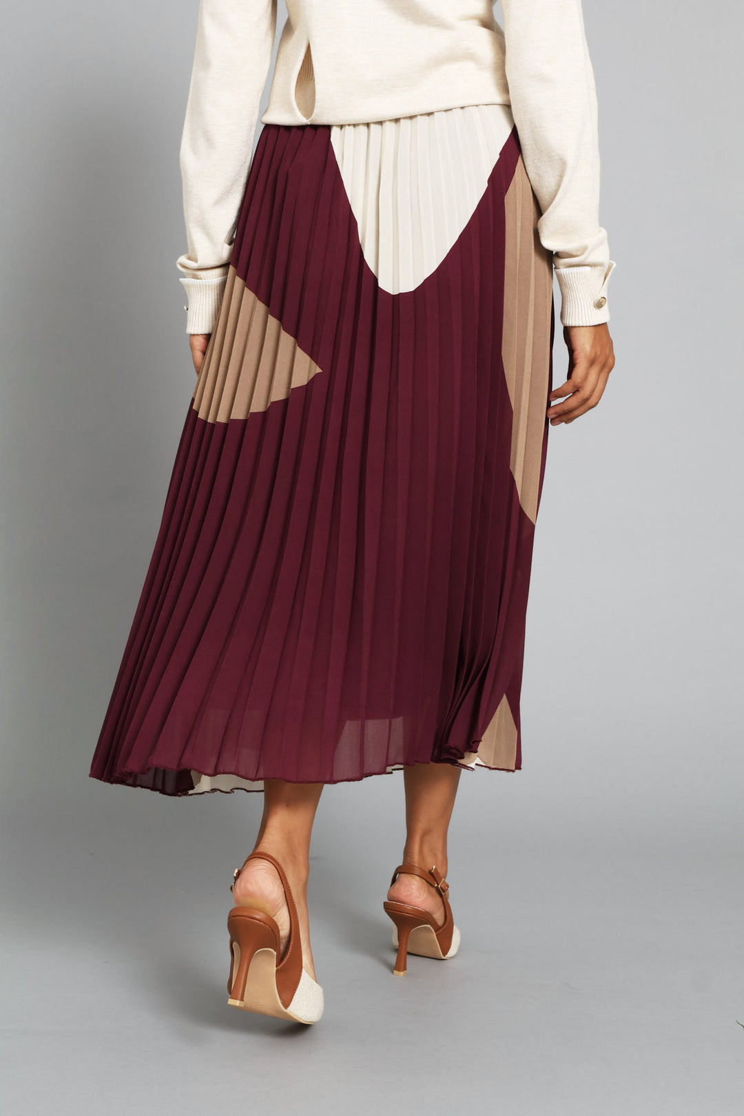 Jewel Chiffon Pleated Midi Skirt - Burgundy